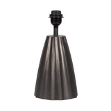 Dark metallic table lamp base with vertical scalloped ridges tapering upward to a black lamp holder, shown against a white background.