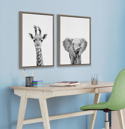 Sylvie Baby Giraffe and Elephant Framed Canvas Art Set by Simon Te of by kateandlaurel - product image 6 for Resin Society