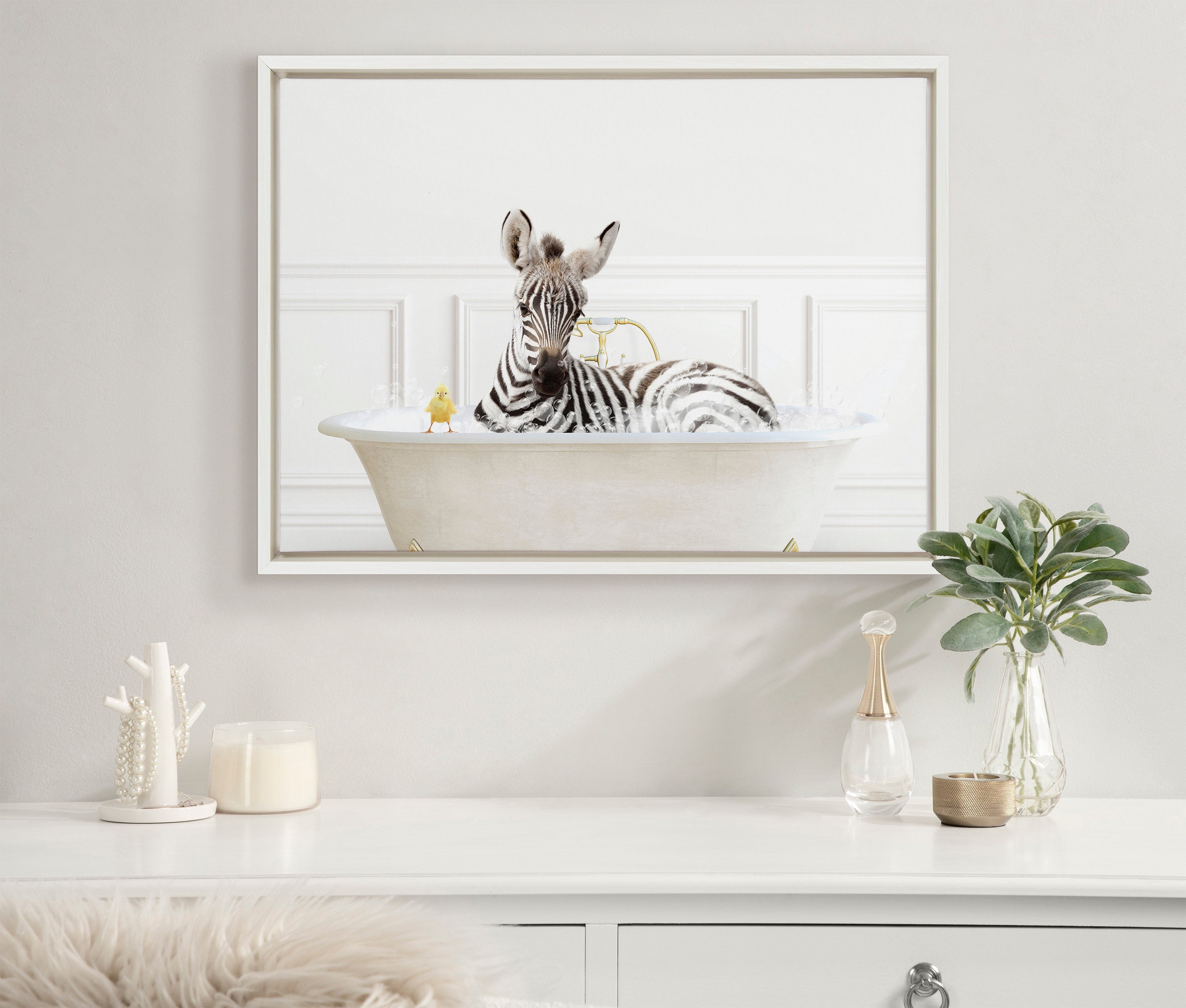 Sylvie Zebra In Bubble Bath Neutral Style Framed Canvas by kateandlaurel - product image 10 for Resin Society