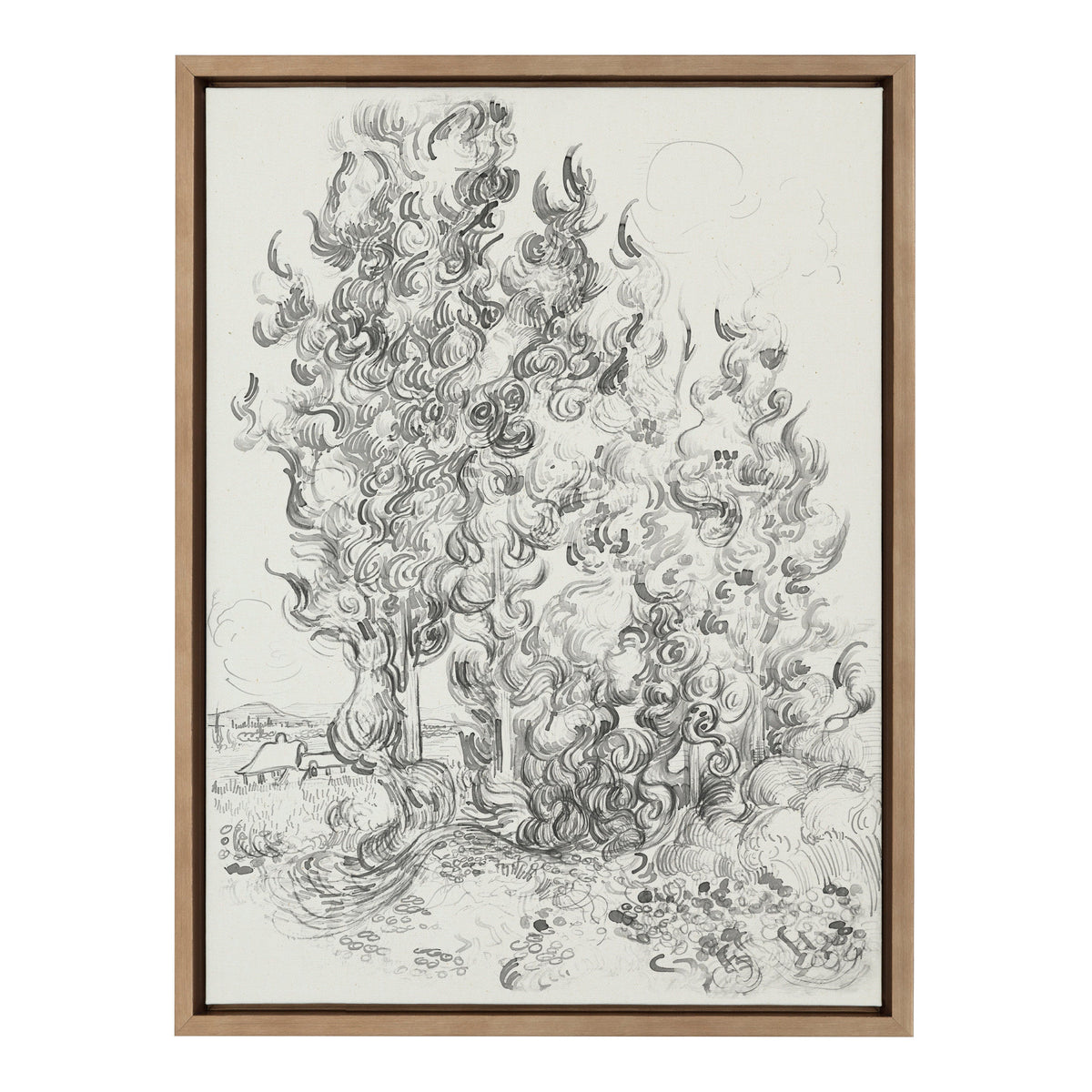 Sylvie Vincent van Gogh Cypresses 1889 BW Framed Canvas by The Art by kateandlaurel - product image 2 for Resin Society