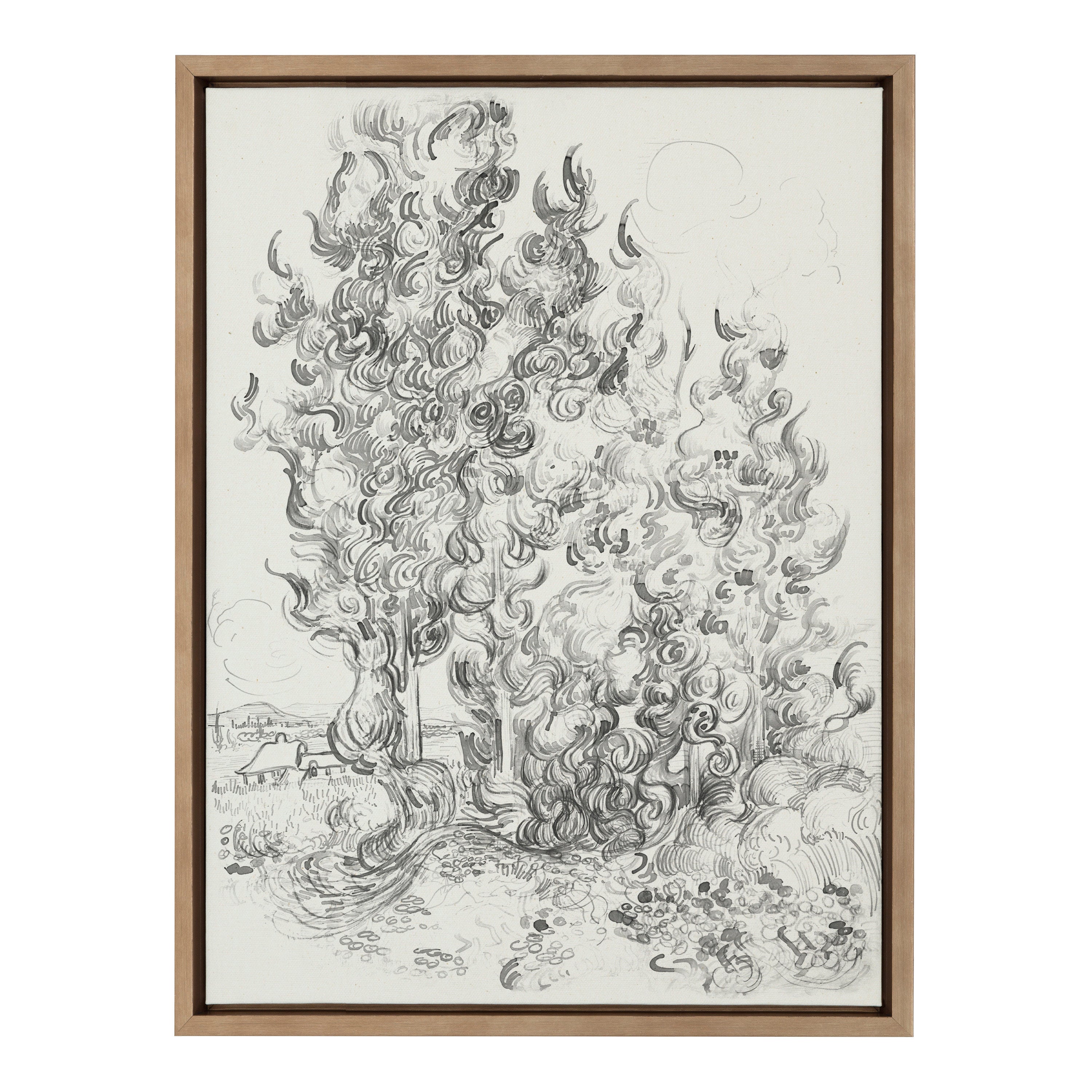 Sylvie Vincent van Gogh Cypresses 1889 BW Framed Canvas by The Art by kateandlaurel - product image 2 for Resin Society