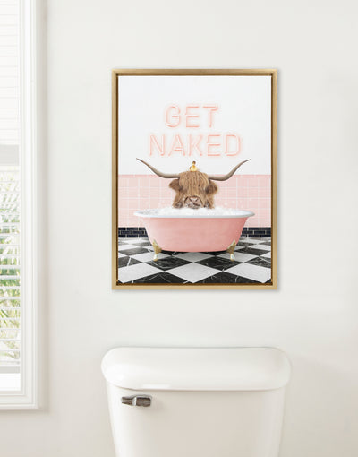 Sylvie Highland Cow Randal Neon Sign Bath Framed Canvas by Amy Peterson
