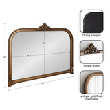 Rectangular arched wall mirror with ornate crown and antique gold beaded frame, featuring D-ring hangers on the back for mounting, measuring 40x30 inches.