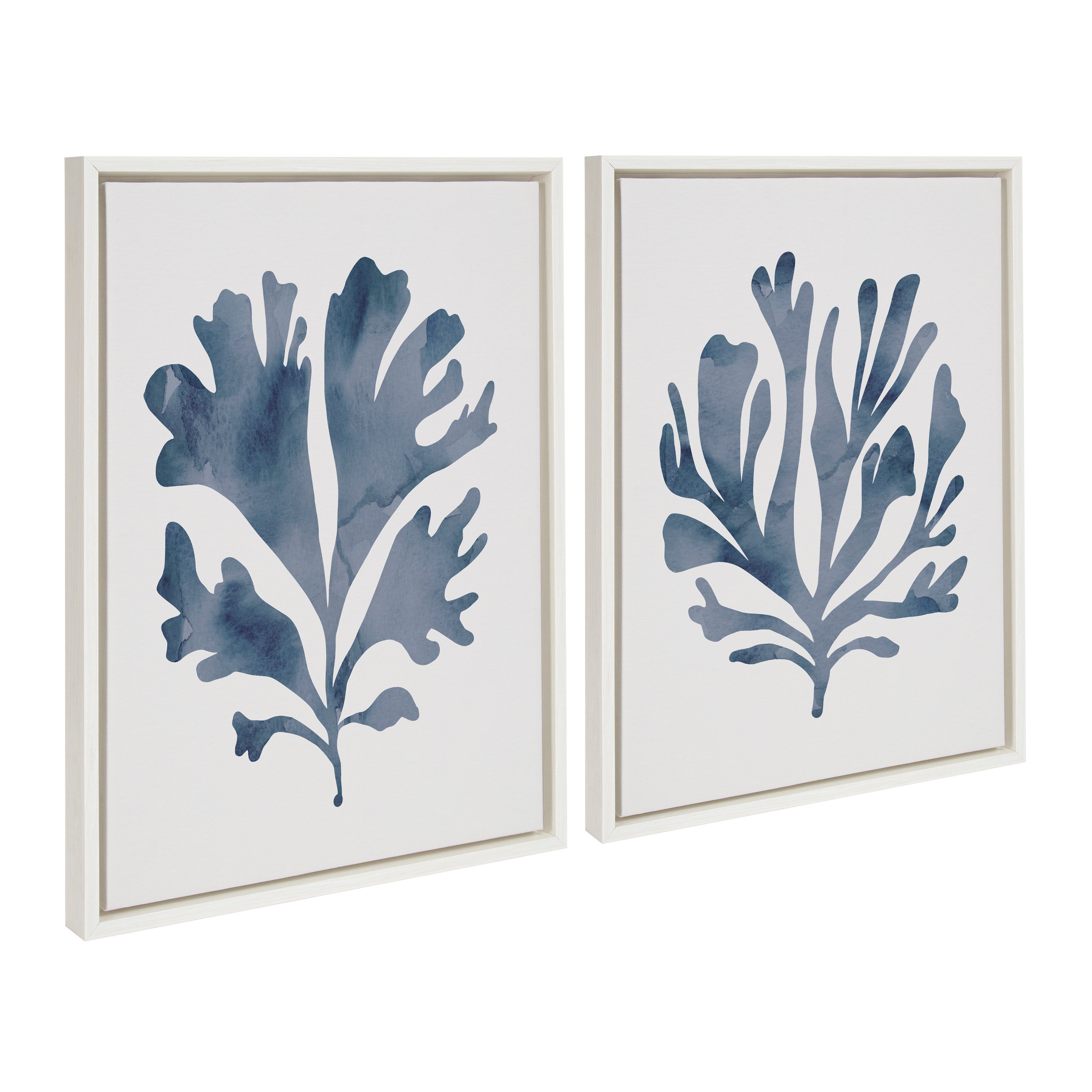 Sylvie Sophisticated Neutral Coral Blue 1 and 2 Framed Canvas Art Set by The Creative Bunch Studio