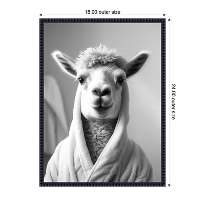 Sylvie Llama Bathroom Art Towel Robe Black and White Framed Canvas by The Creative Bunch Studio