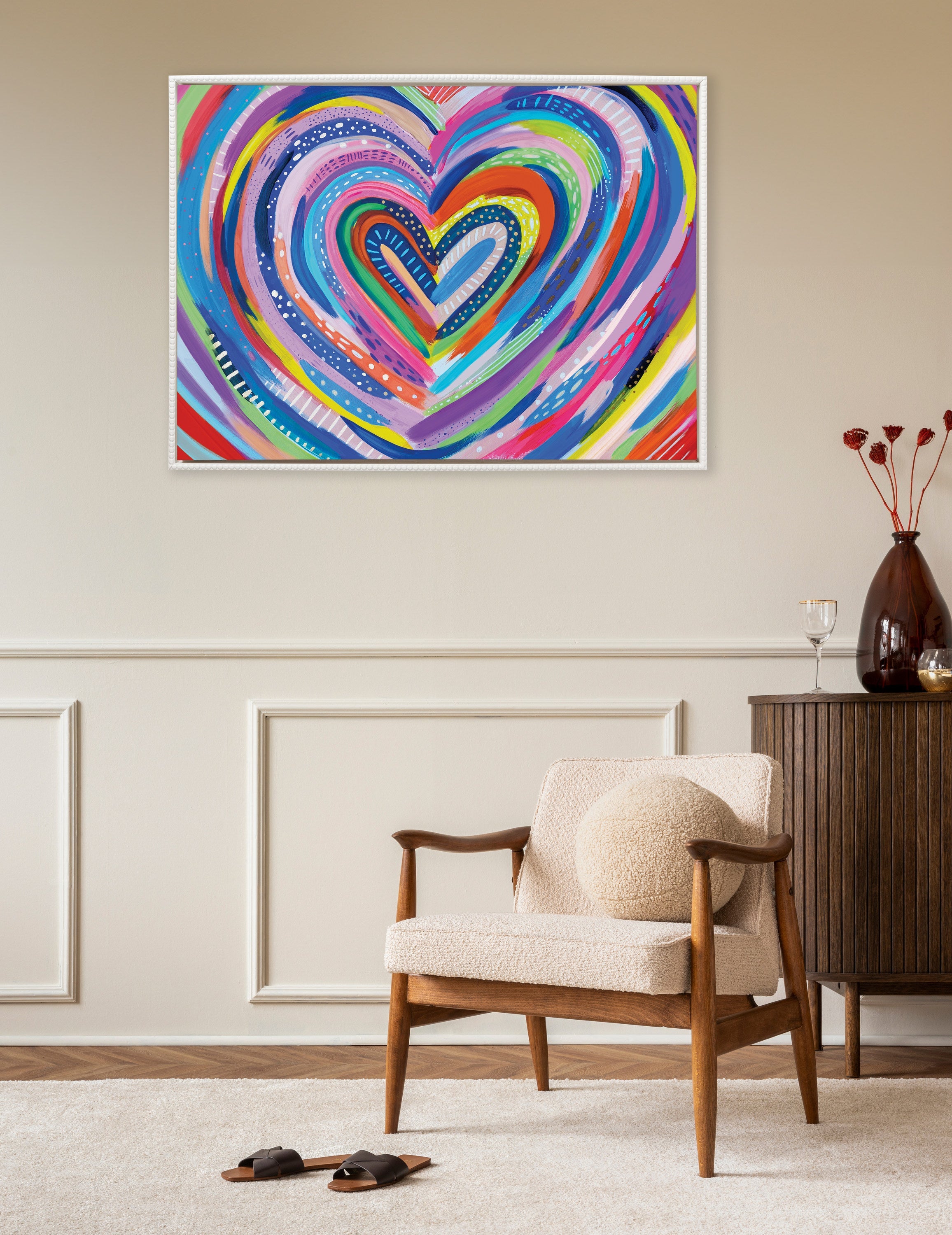 Sylvie Beaded EV Heart Burst 1 Framed Canvas by EttaVee
