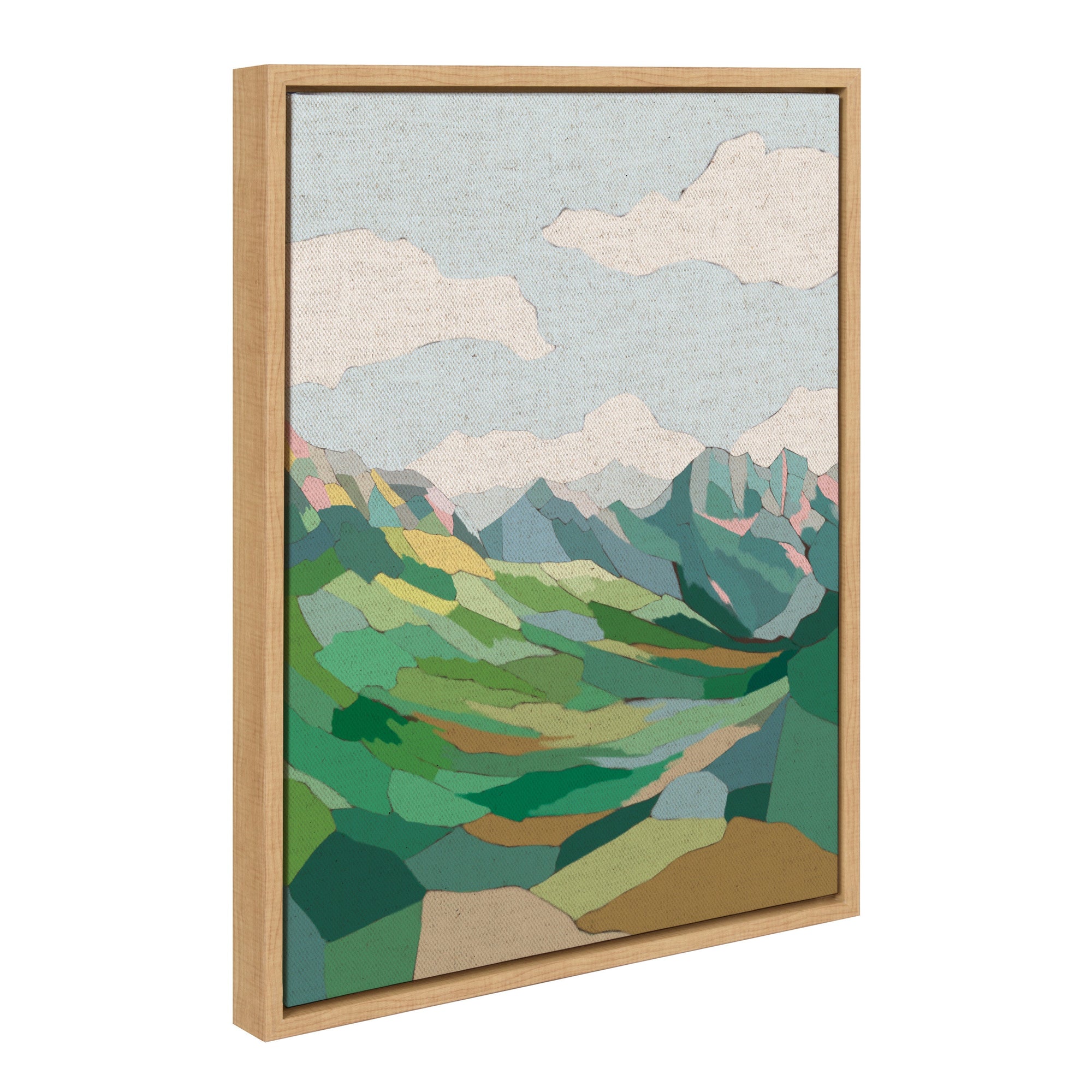 Sylvie Mythen framed canvas artwork showing a mountain scene with modern light polystyrene frame