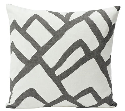 Zimba Pillow Cover in Charcoal with printed pattern front and ivory linen back