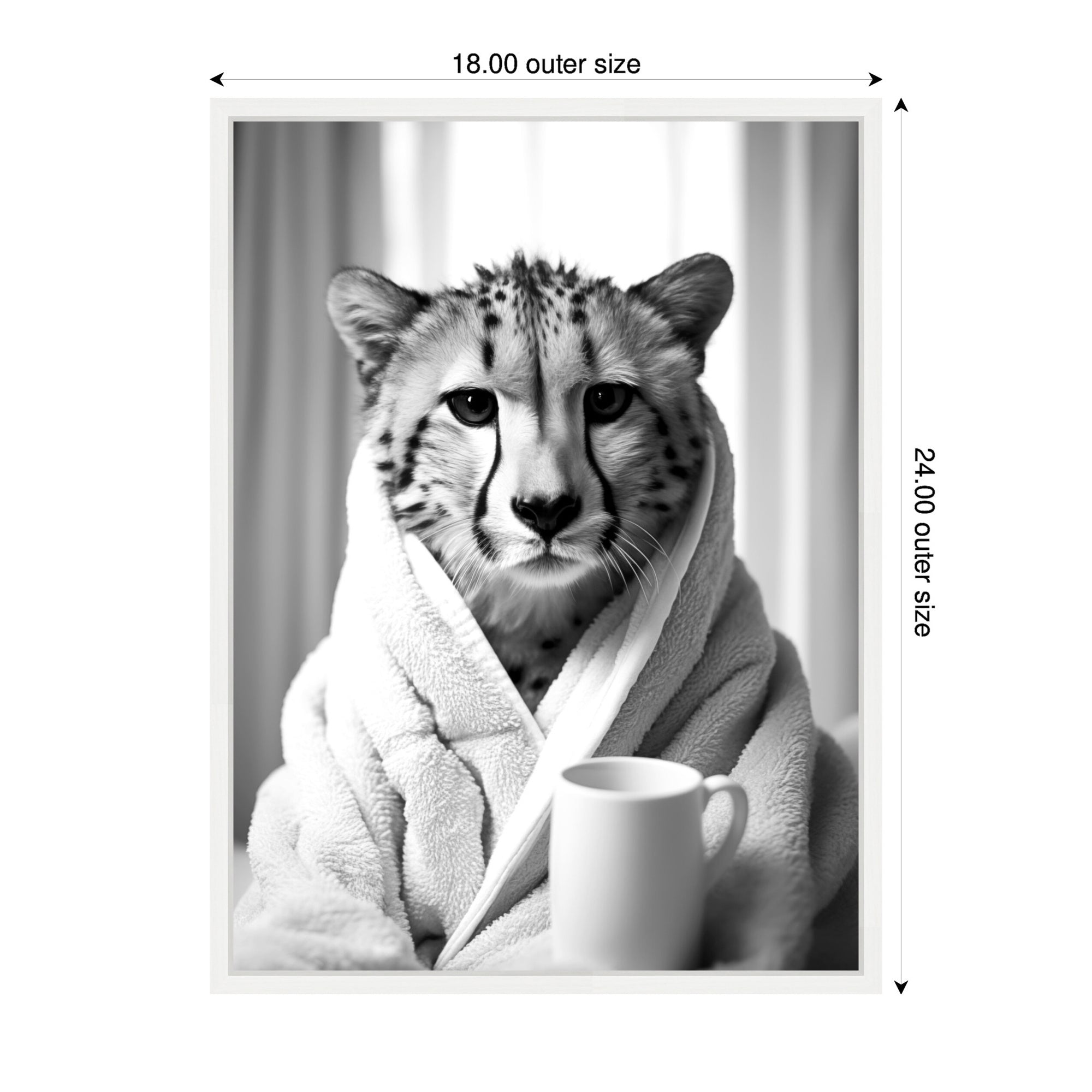 Sylvie Cheetah Bathroom Art Towel Robe Black and White Framed Canvas by The Creative Bunch Studio