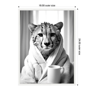 Sylvie Cheetah Bathroom Art Towel Robe Black and White Framed Canvas by The Creative Bunch Studio