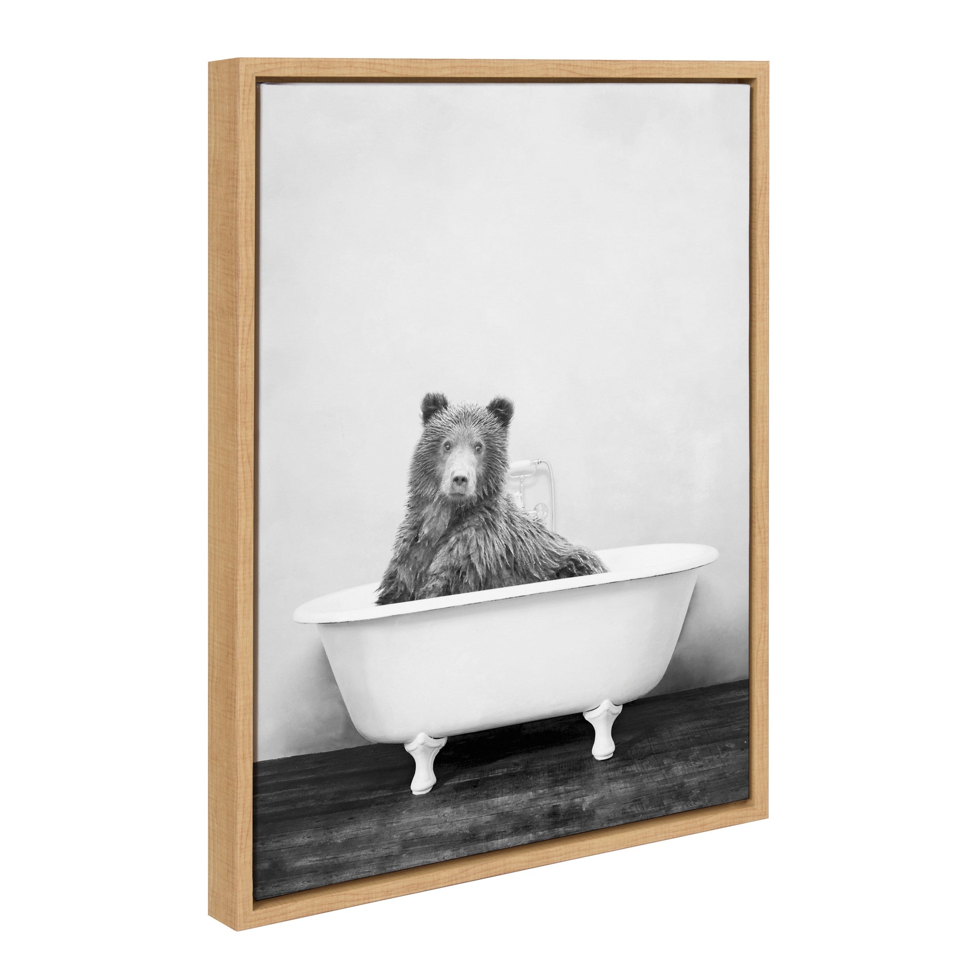 Sylvie Bear in the Tub Framed Canvas by kateandlaurel - main product image for Resin Society