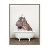 Sylvie Hippo and Bird in Rustic Bath Framed Canvas by kateandlaurel - product image 2 for Resin Society