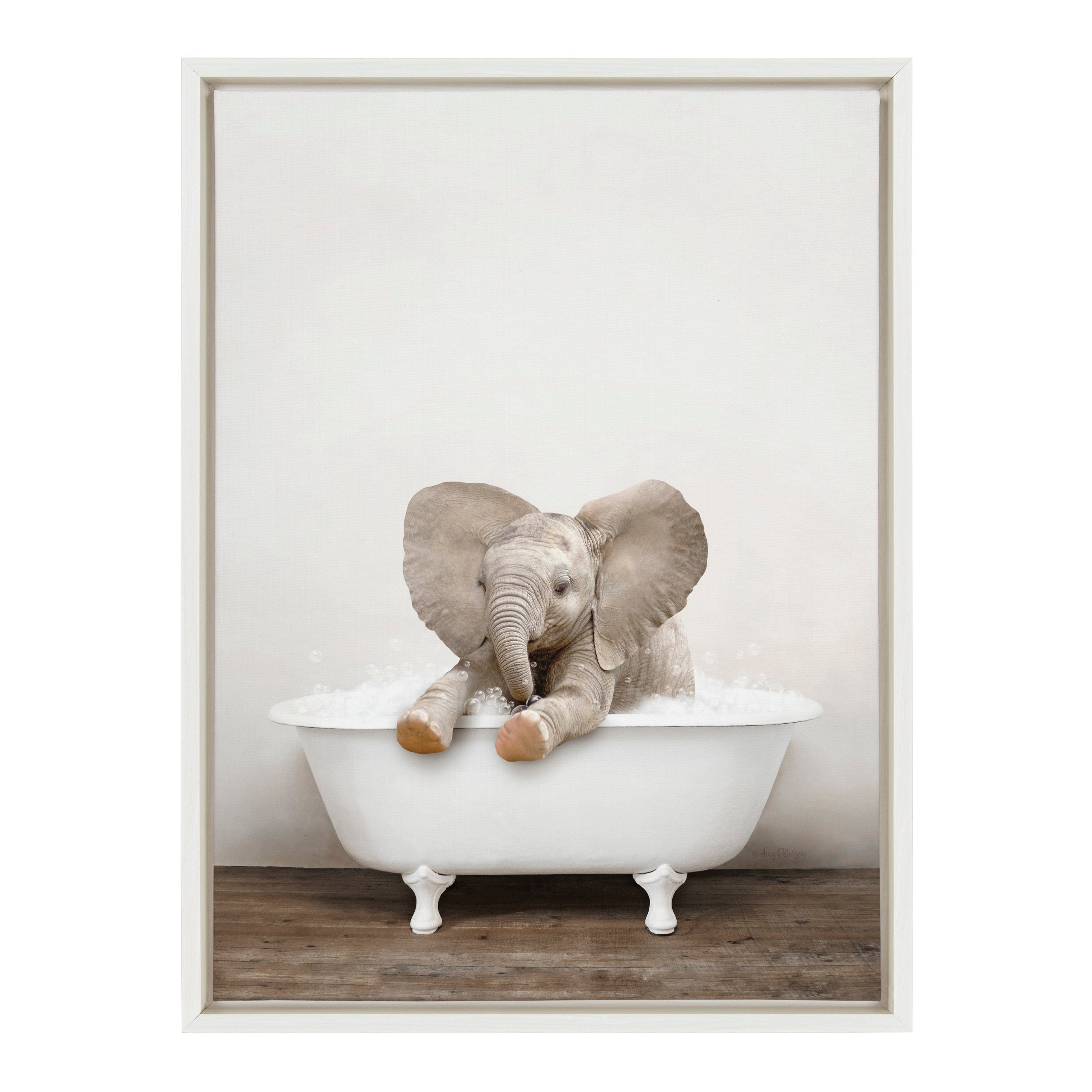 Sylvie Baby Elephant No 6 in Rustic Bath Framed Canvas by kateandlaurel - product image 2 for Resin Society