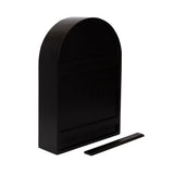 Matte black arch-shaped wall shelf with a separate slim rectangular piece, shown against a white background at slight angle.