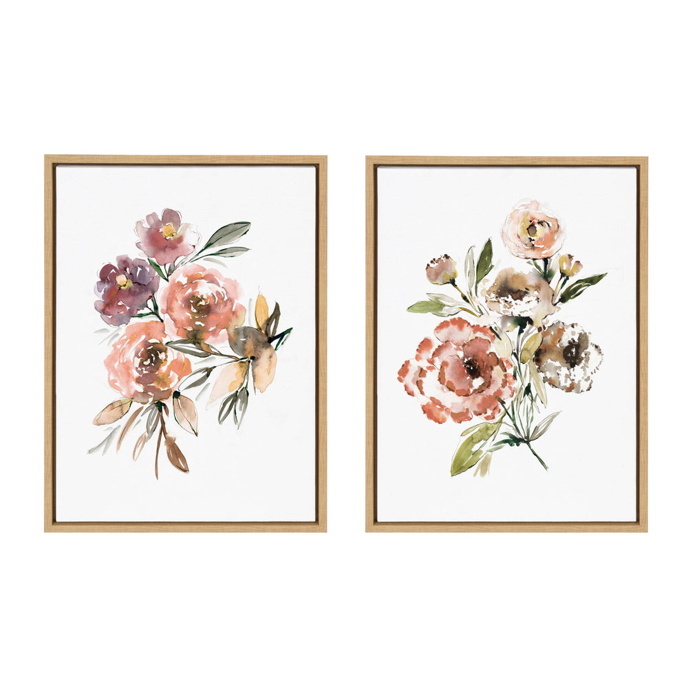 Muted framed canvas art set with peach roses and floral bouquet by Sara Berrenson