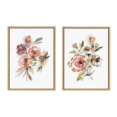 Muted framed canvas art set with peach roses and floral bouquet by Sara Berrenson