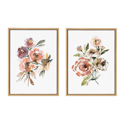 Sylvie Peach Roses and Floral Bouquet Muted Framed Canvas Art Set by Sara Berrenson
