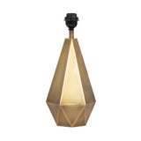 Geometric, faceted metallic gold lamp base with a slightly brushed finish and black bulb socket on top, shown against a white background.