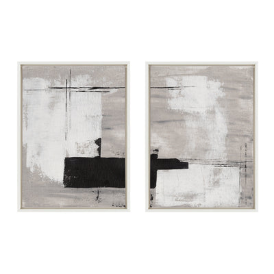 Sylvie Line 1 Left and Right Neutral Linen Framed Canvas Art Set by Nikita Jariwala
