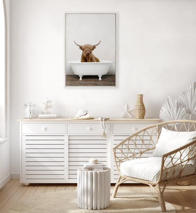 Sylvie Highland Cow in Tub Color Framed Canvas by kateandlaurel - product image 5 for Resin Society