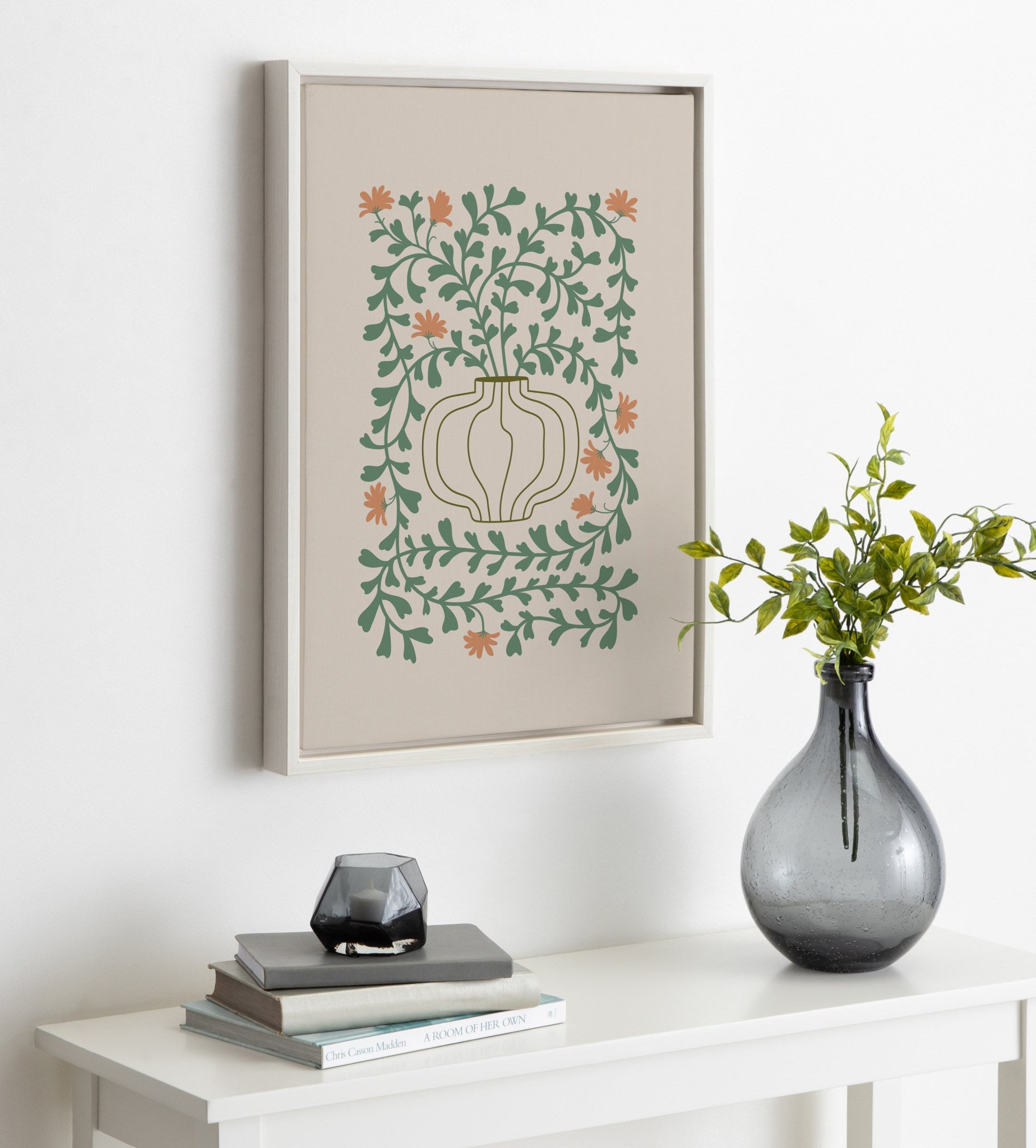 Sylvie Colorful Abstract Retro Floral Green and Orange Framed Canvas by kateandlaurel - product image 5 for Resin Society