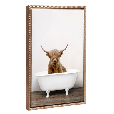 Sylvie Beaded Highland Cow in the Tub Color Framed Canvas by Amy Peterson
