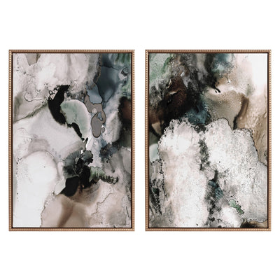 Sylvie Beaded Contour Flow I and II Framed Canvas Art Set on wall with gold beaded frames
