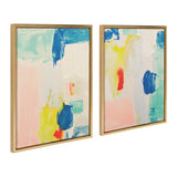 Sylvie Pop of Color I and II framed canvas art set featuring abstract brushstrokes in gold tones