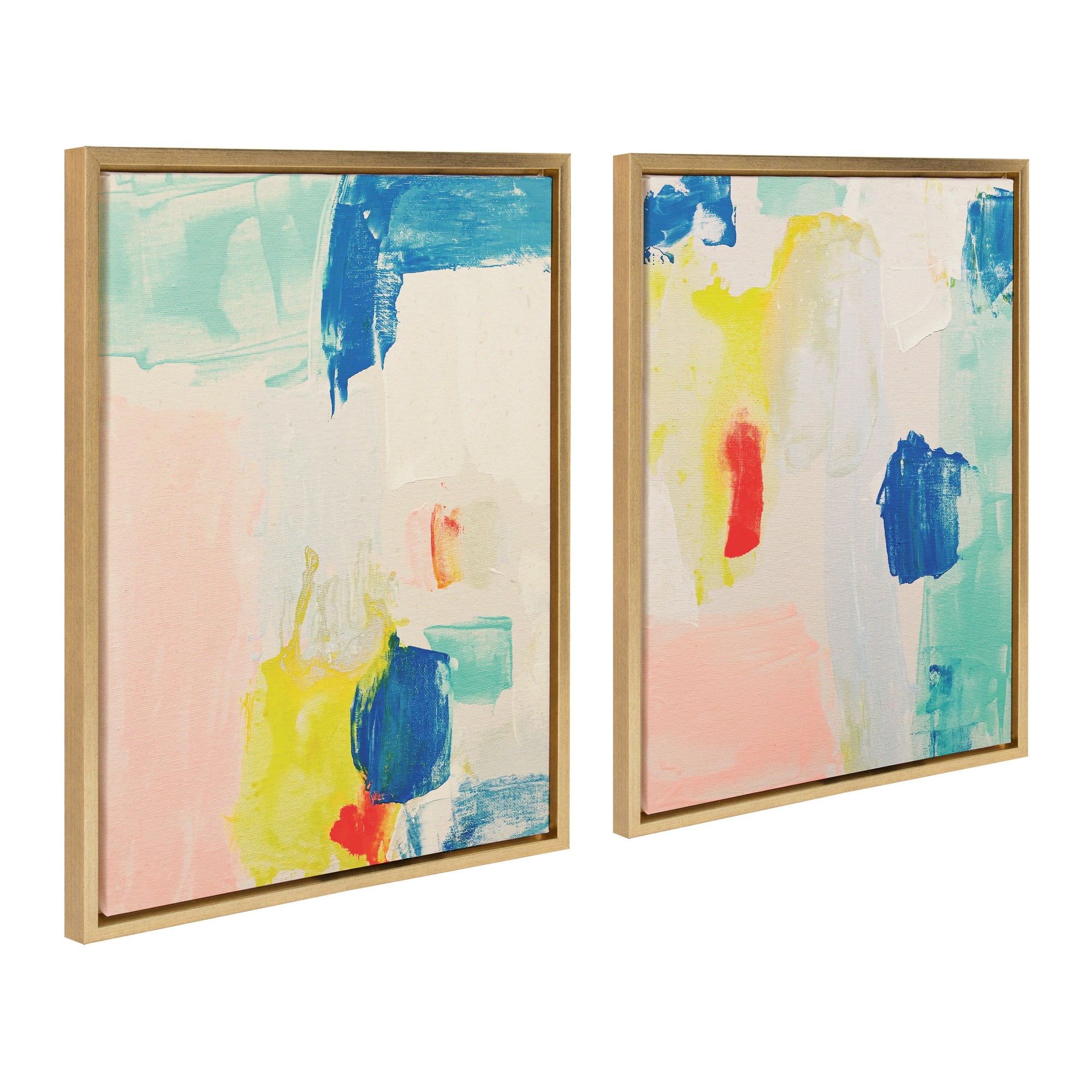 Sylvie Pop of Color I and II framed canvas art set featuring abstract brushstrokes in gold tones