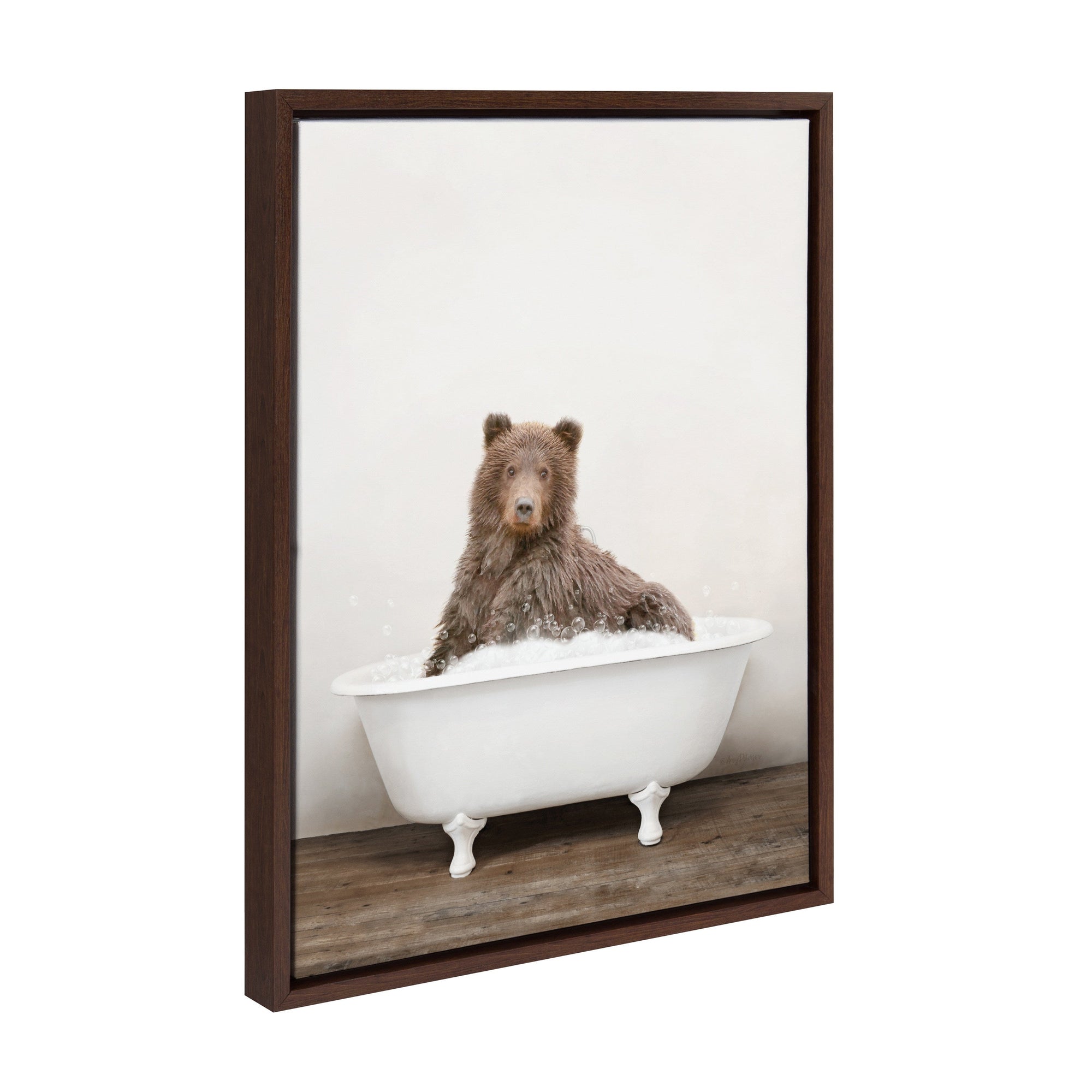 Sylvie Bear Rustic Bubble Bath Framed Canvas by kateandlaurel - main product image for Resin Society