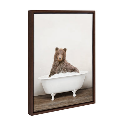 Sylvie Bear Rustic Bubble Bath Framed Canvas by kateandlaurel - main product image for Resin Society