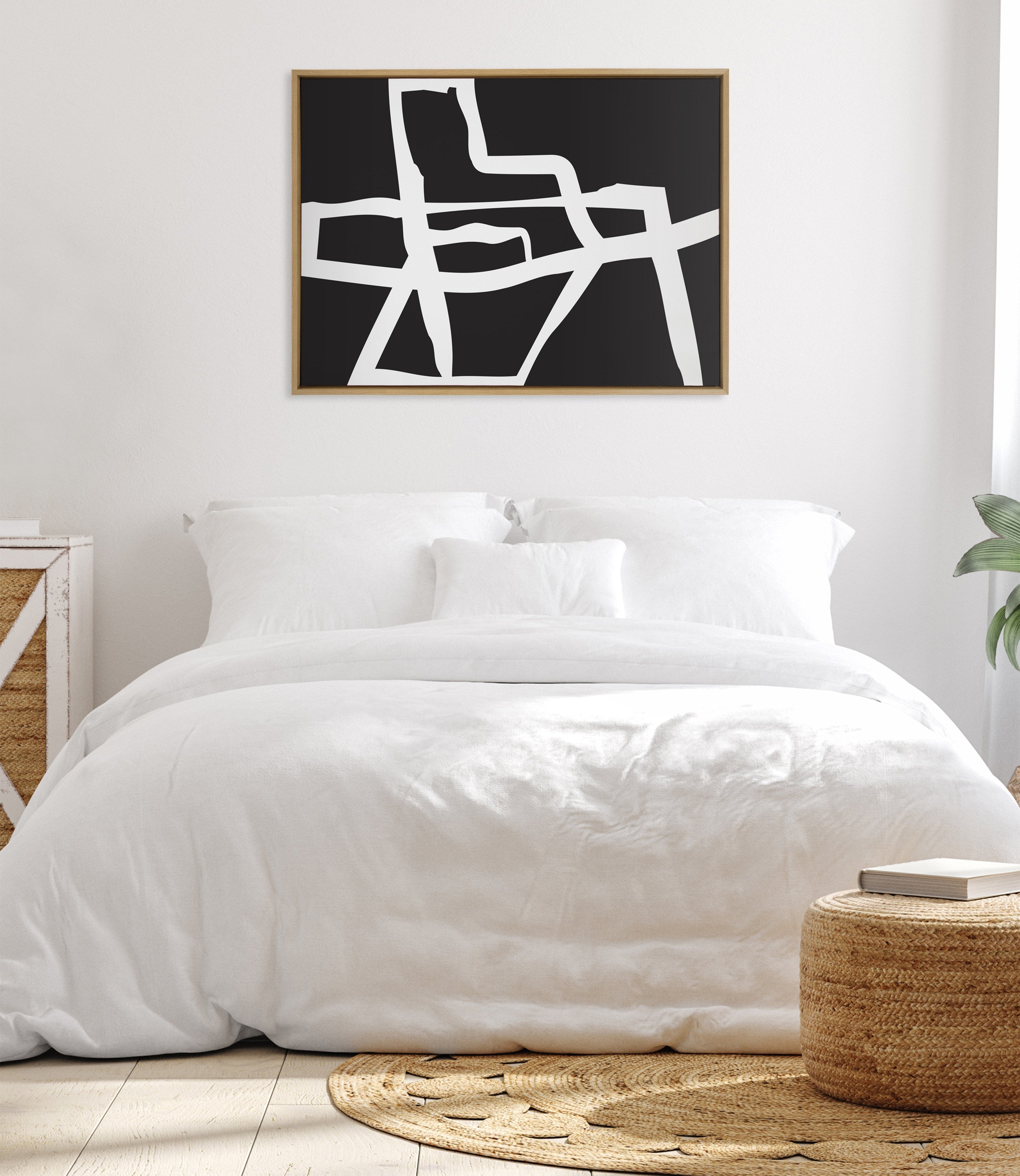 Sylvie Bold Sophisticated Abstract White Stroke Framed Canvas by kateandlaurel - product image 10 for Resin Society