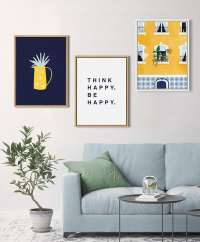 Sylvie Think Happy Be Happy Blue Framed Canvas by kateandlaurel - product image 7 for Resin Society