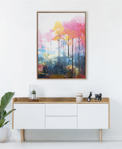 Sylvie Beaded Colorful Forest Landscape Framed Canvas by The Creative Bunch Studio