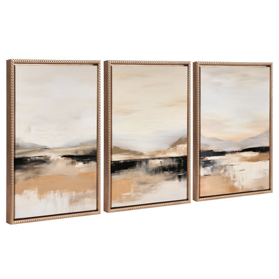Sylvie Peaceful Landscape I, II and III framed canvas art set showing rolling hills and an open valley in soft colors