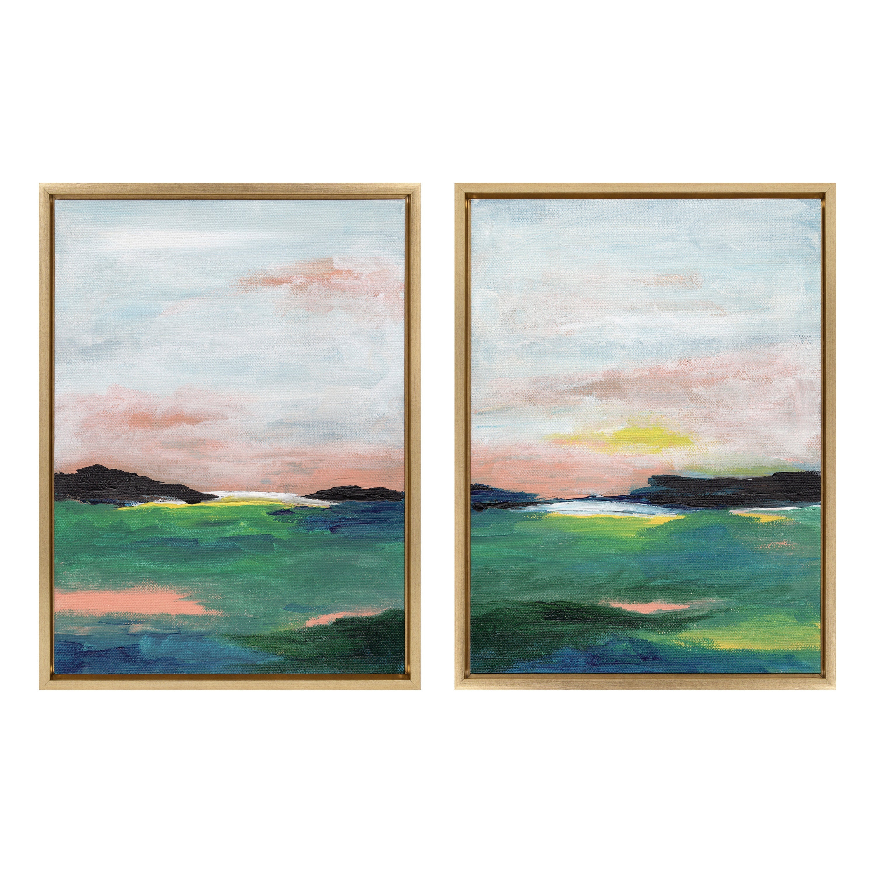 Sylvie Golden Peach Coast l and II Framed Canvas Art Set by Nikita Jariwala