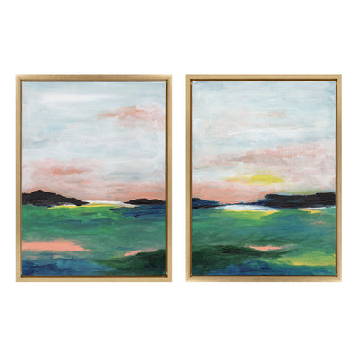 Sylvie Golden Peach Coast l and II Framed Canvas Art Set by Nikita Jariwala