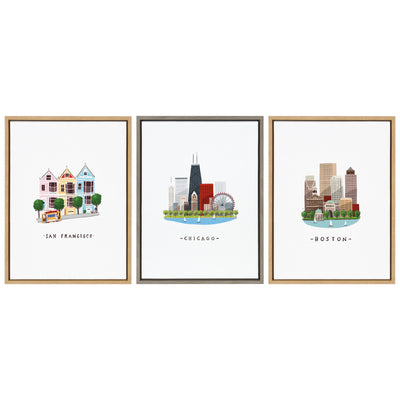 Sylvie Chicago Skyline Illustration Framed Canvas by kateandlaurel - product image 6 for Resin Society