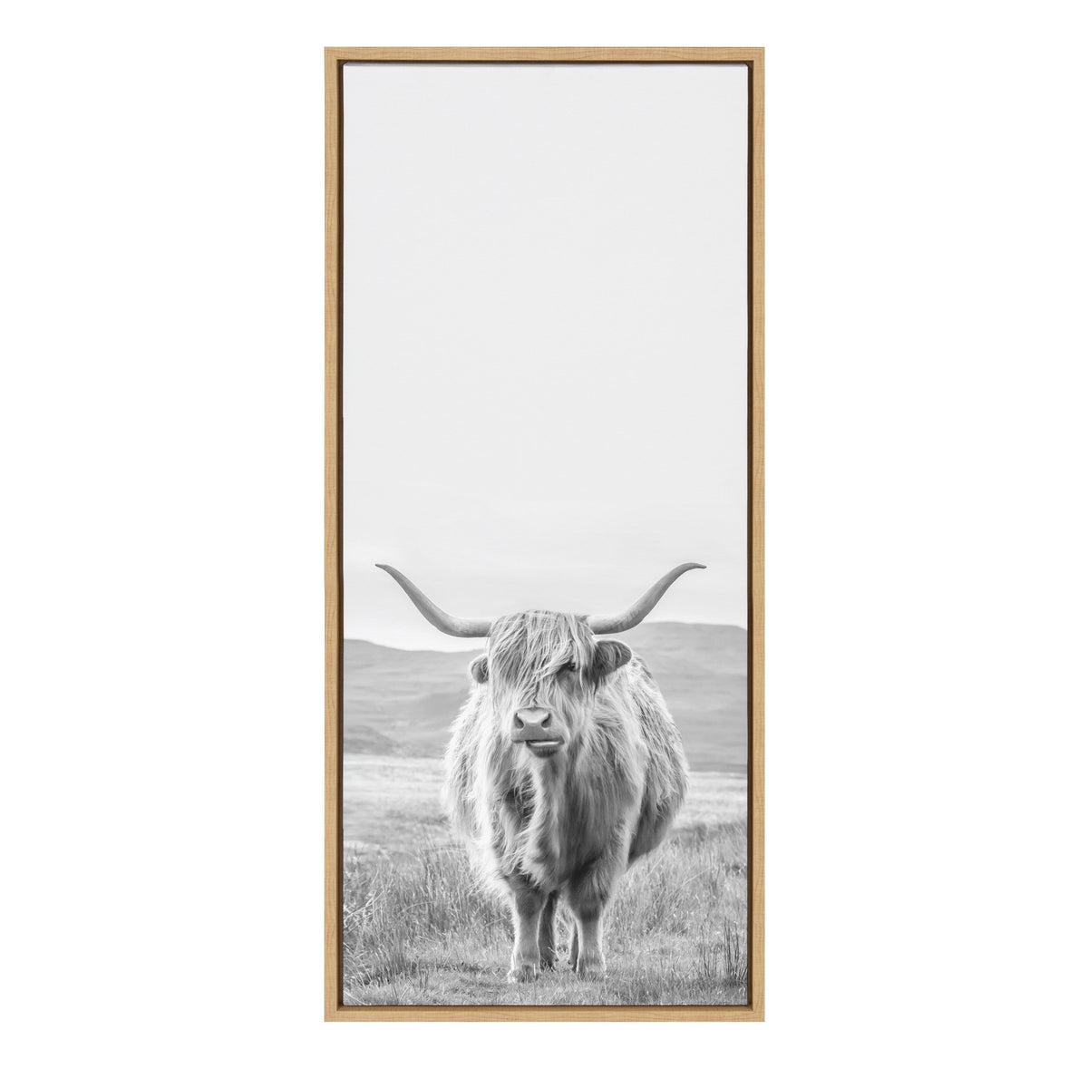 Sylvie Highland Cow Mountain Landscape Black and White Framed Canvas by by kateandlaurel - product image 2 for Resin Society