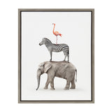 Sylvie Stacked Safari Animals in gray, framed canvas wall art by Amy Peterson Art Studio