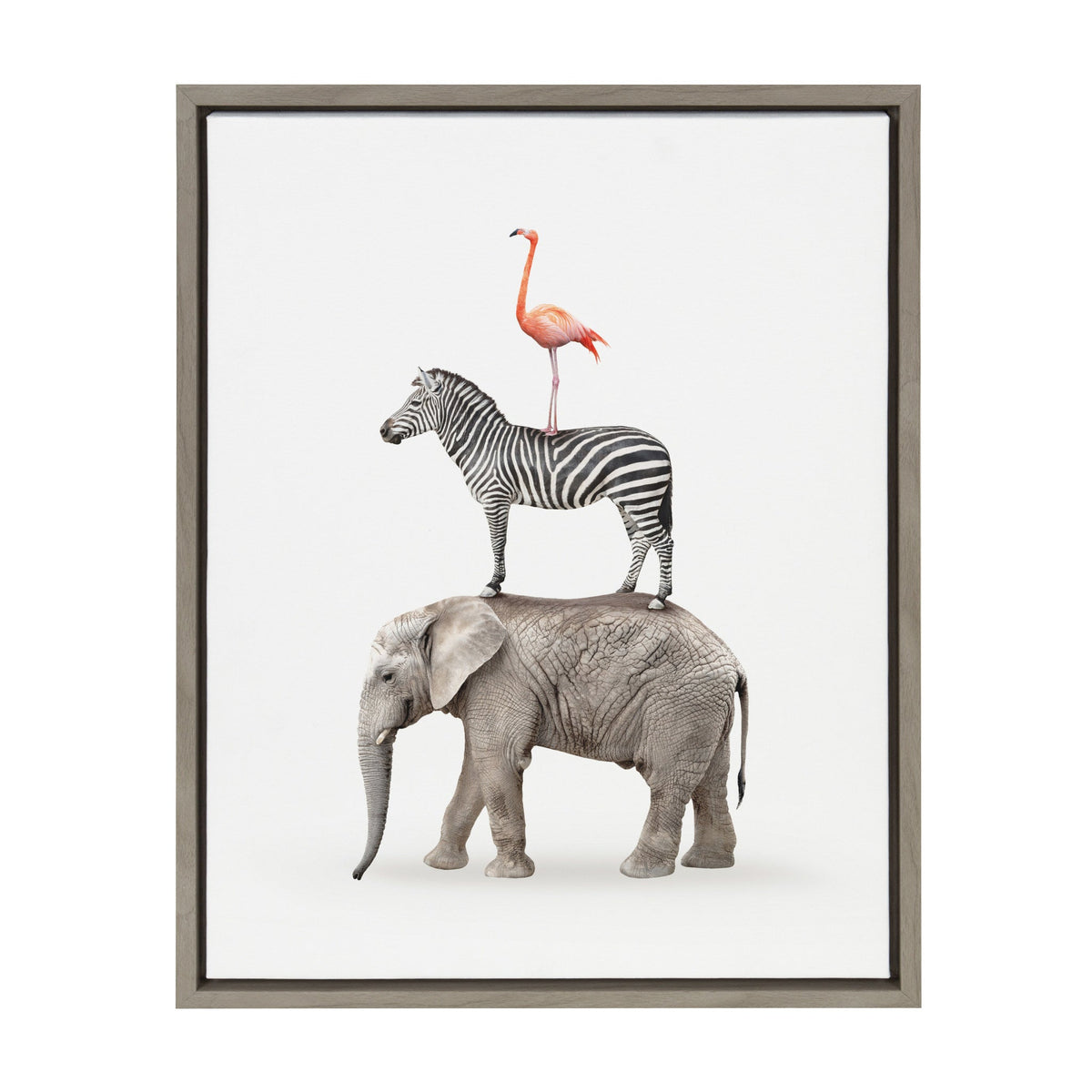 Sylvie Stacked Safari Animals in gray, framed canvas wall art by Amy Peterson Art Studio