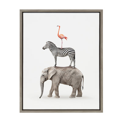 Sylvie Stacked Safari Animals in gray, framed canvas wall art by Amy Peterson Art Studio