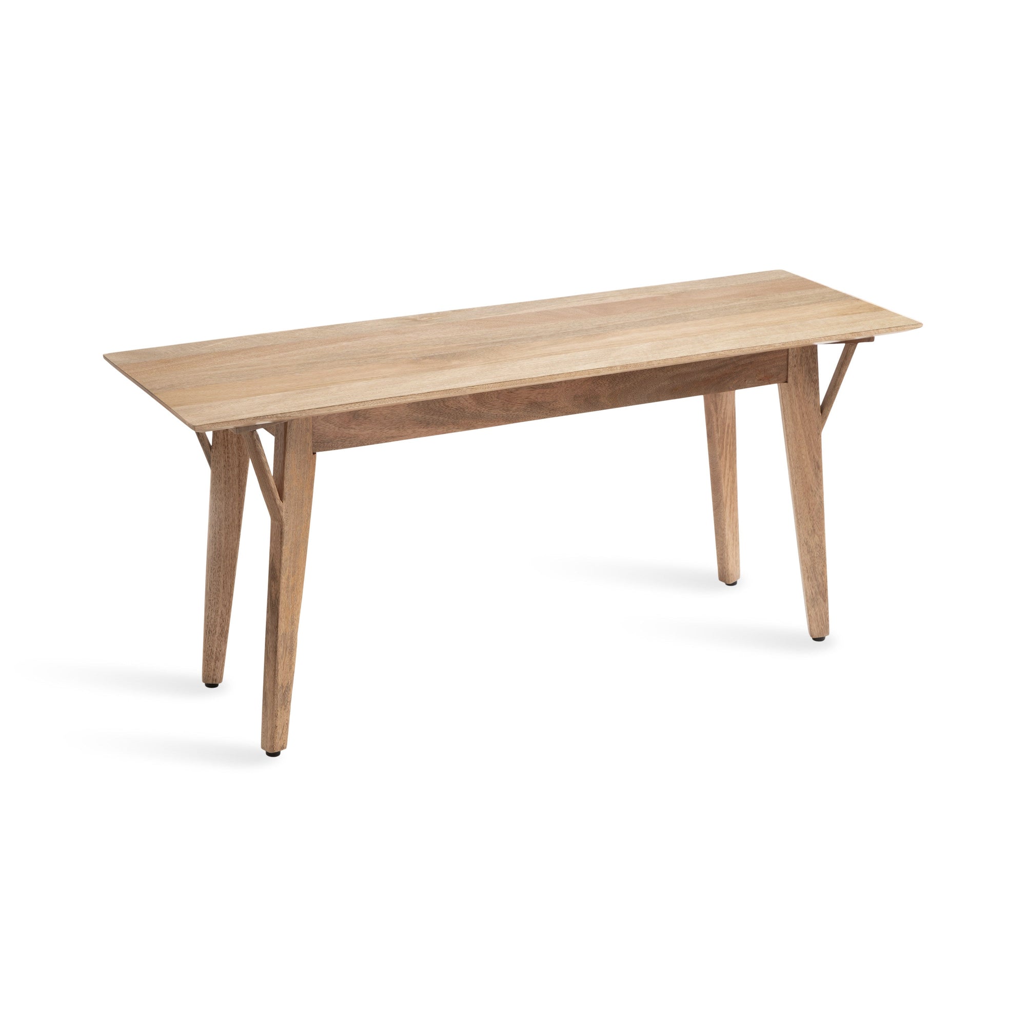 McCutcheon Rectangle Wooden Bench in natural mango wood, showing wood grain and rectangular design
