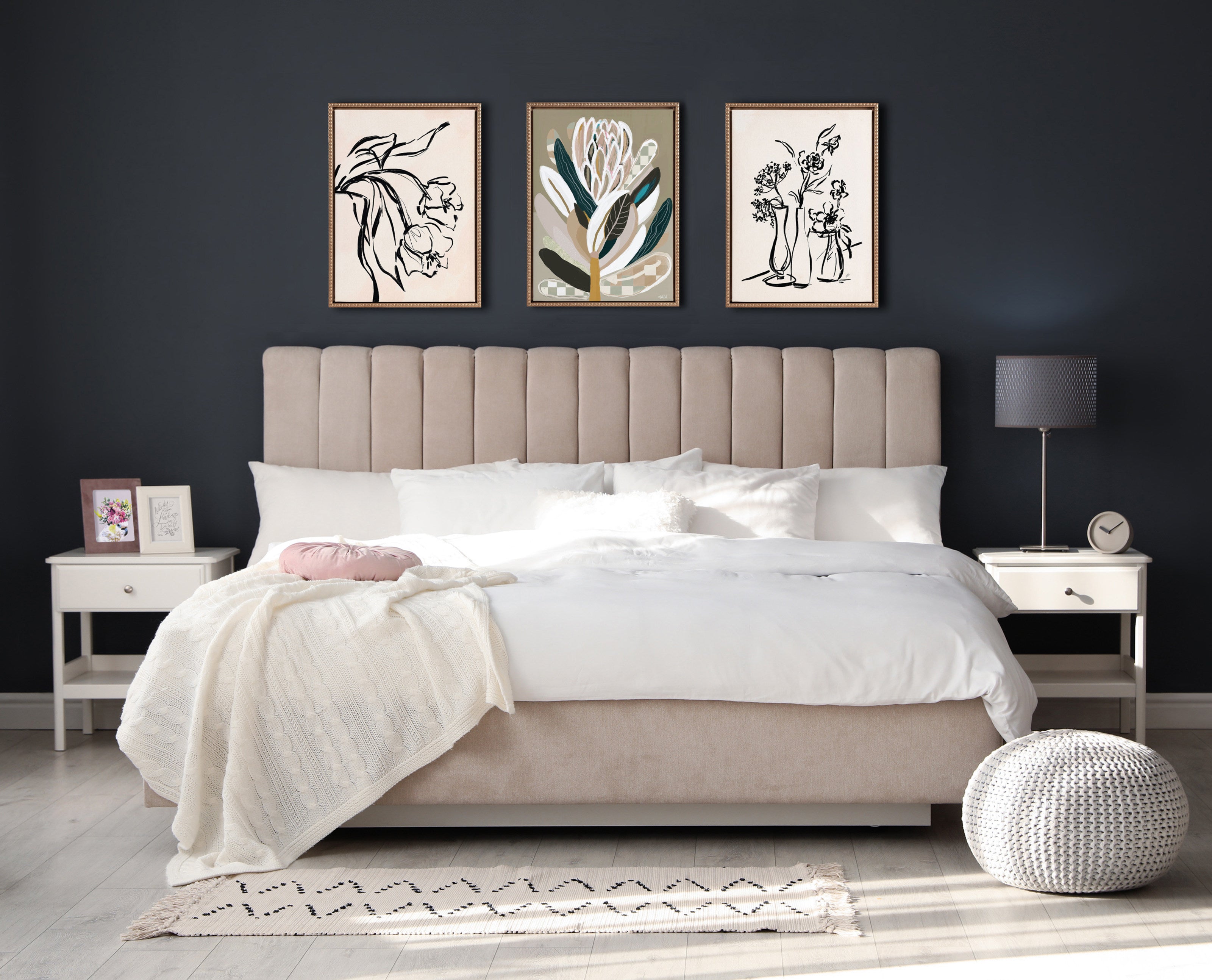 Sylvie Beaded Sage Protea Framed Canvas by Inkheart Designs