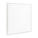 Square blank white canvas tightly framed in a white beveled frame with subtle decorative beading, shown at an angled front view.