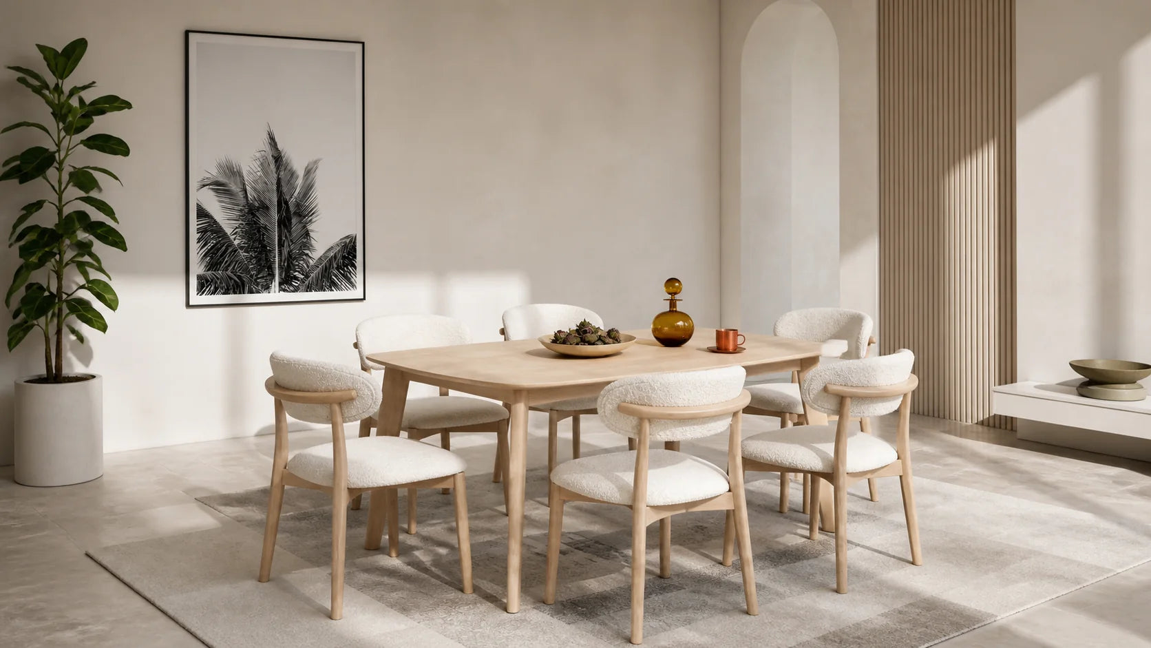 Dining room styled with Resin Society dining tables, seating and lighting