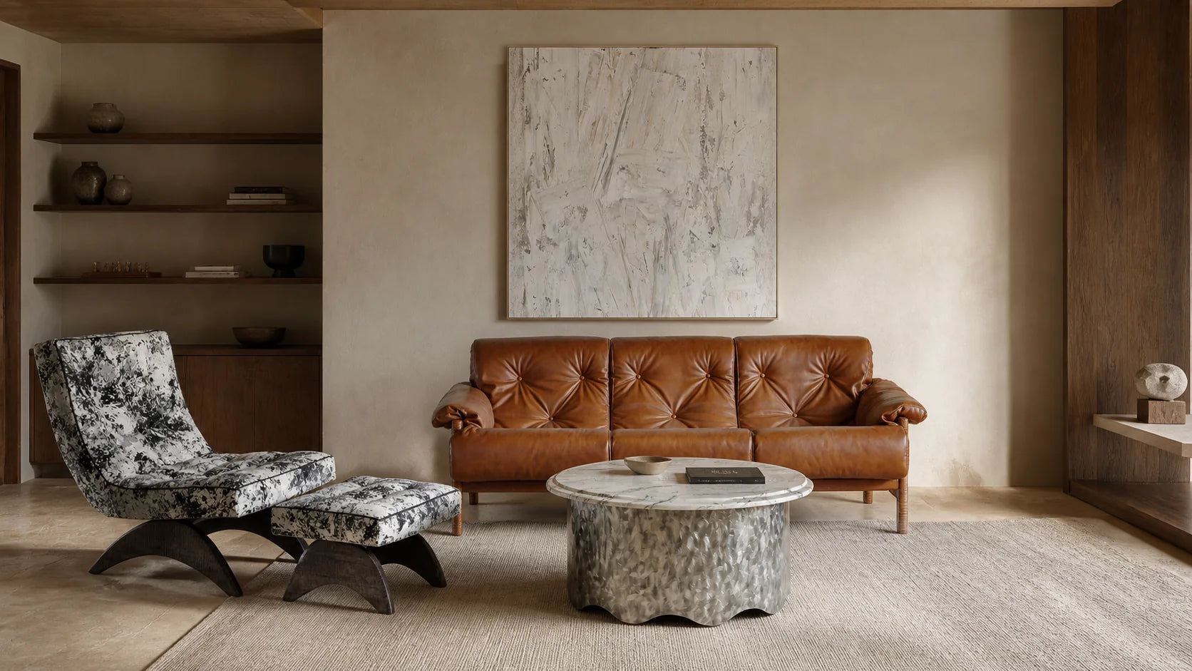 Living room styled with Resin Society sofas, art, lighting and rugs
