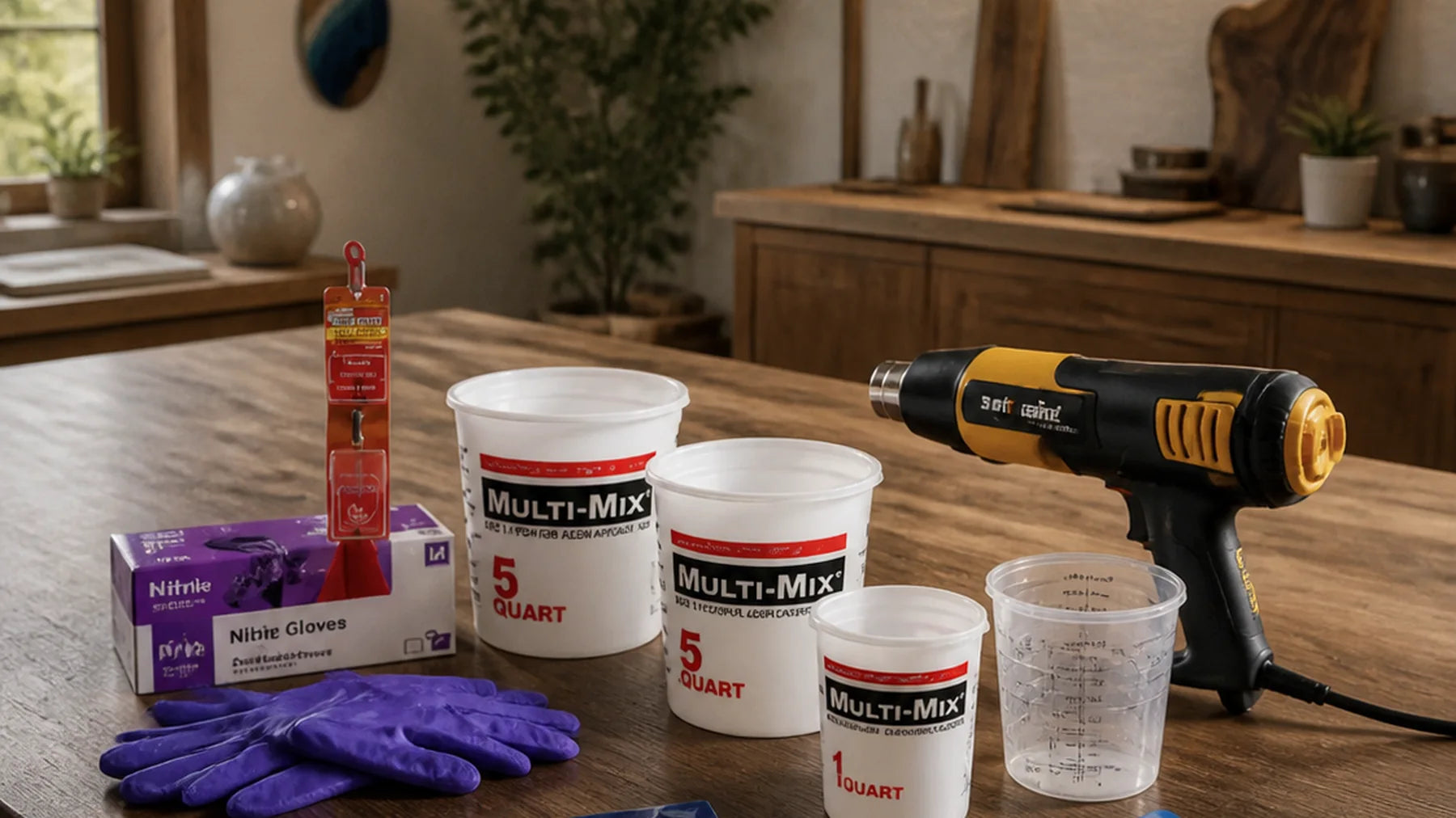 Curated woodworking, carving and resin tools in a professional maker studio