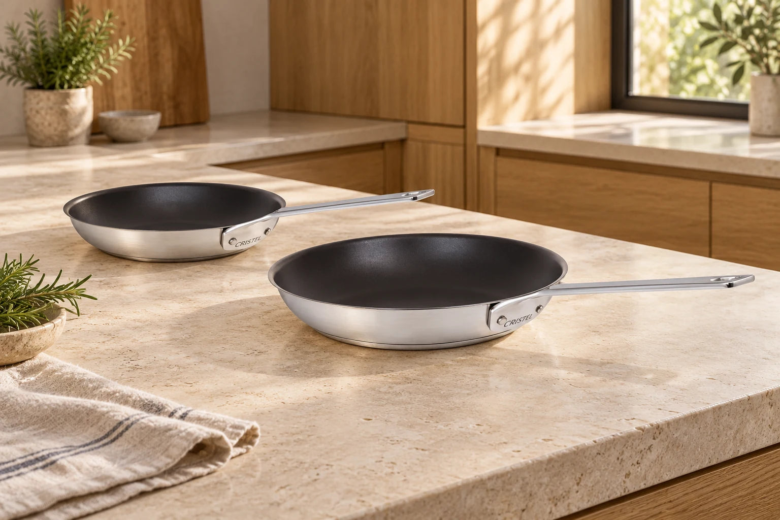 CRISTEL cookware and accessories styled in a kitchen