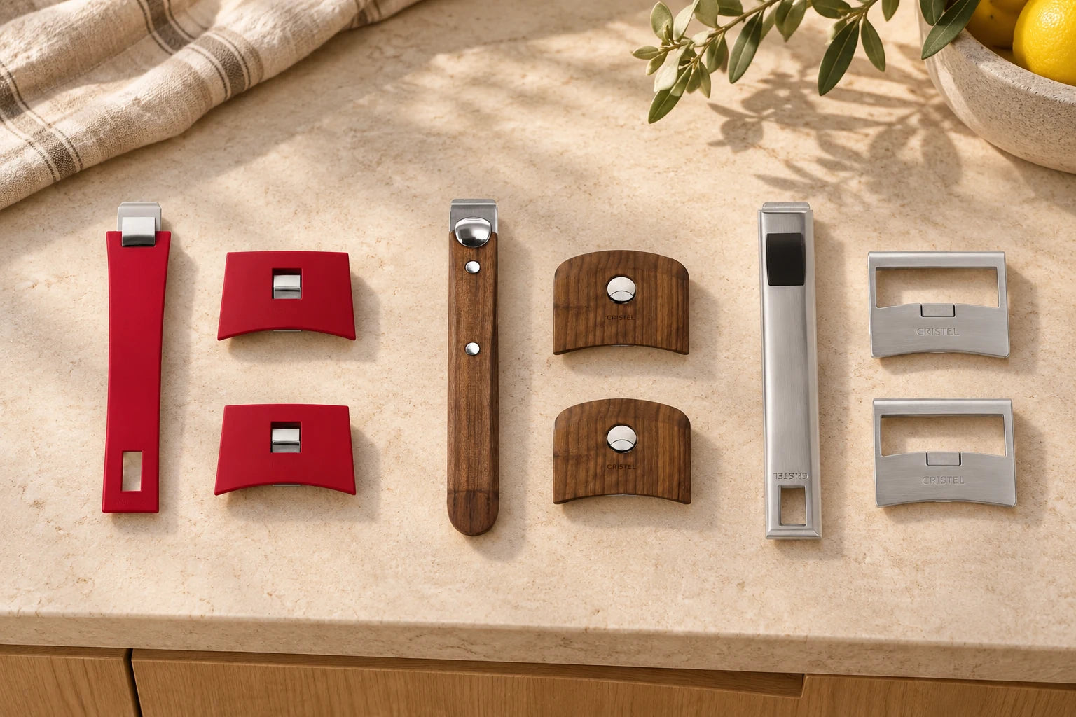 CRISTEL cookware and accessories styled in a kitchen